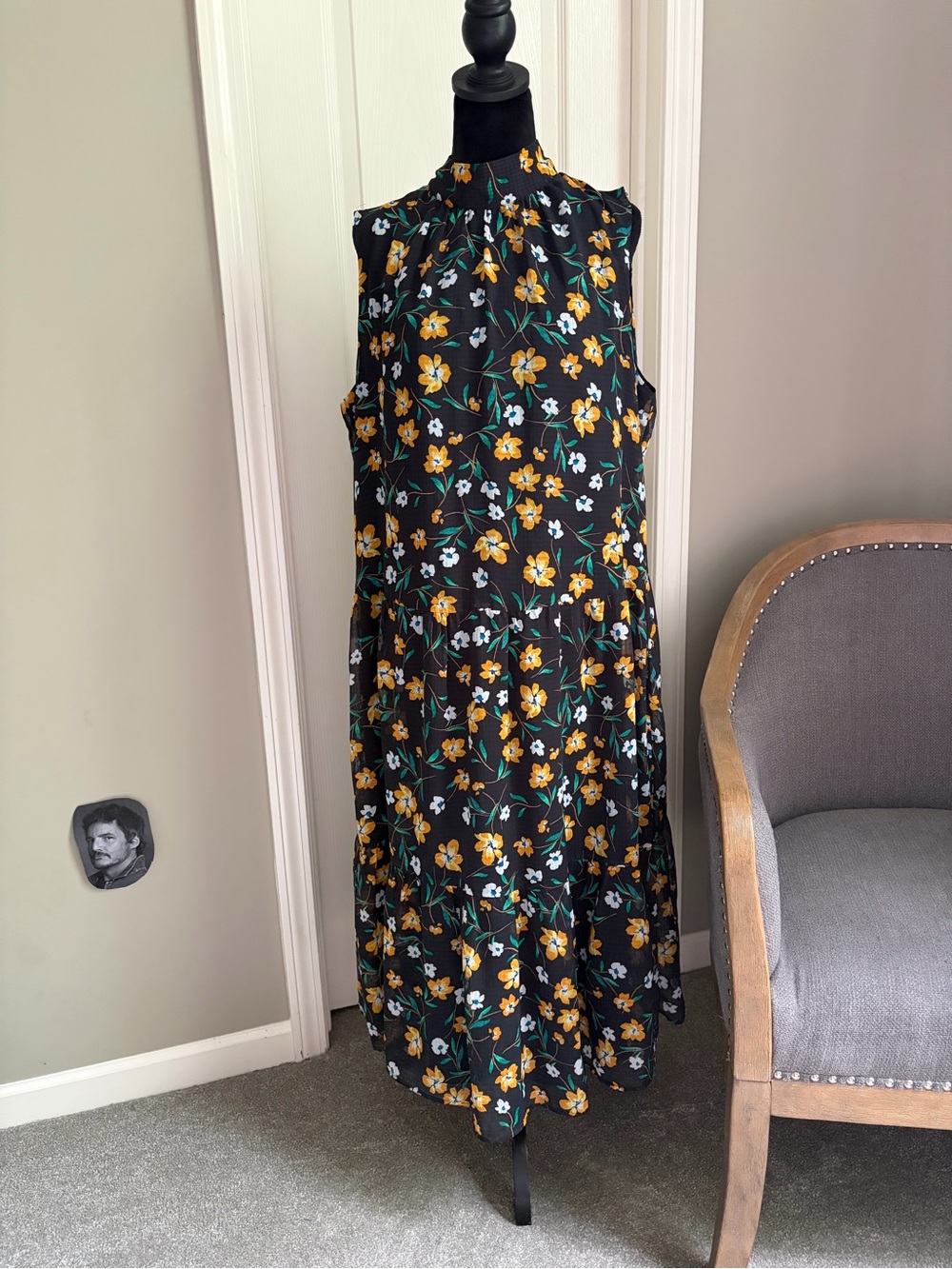Black Floral High-Neck Sleeveless Maxi Dress